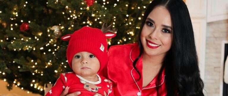 Child and mother in Christmas costumes